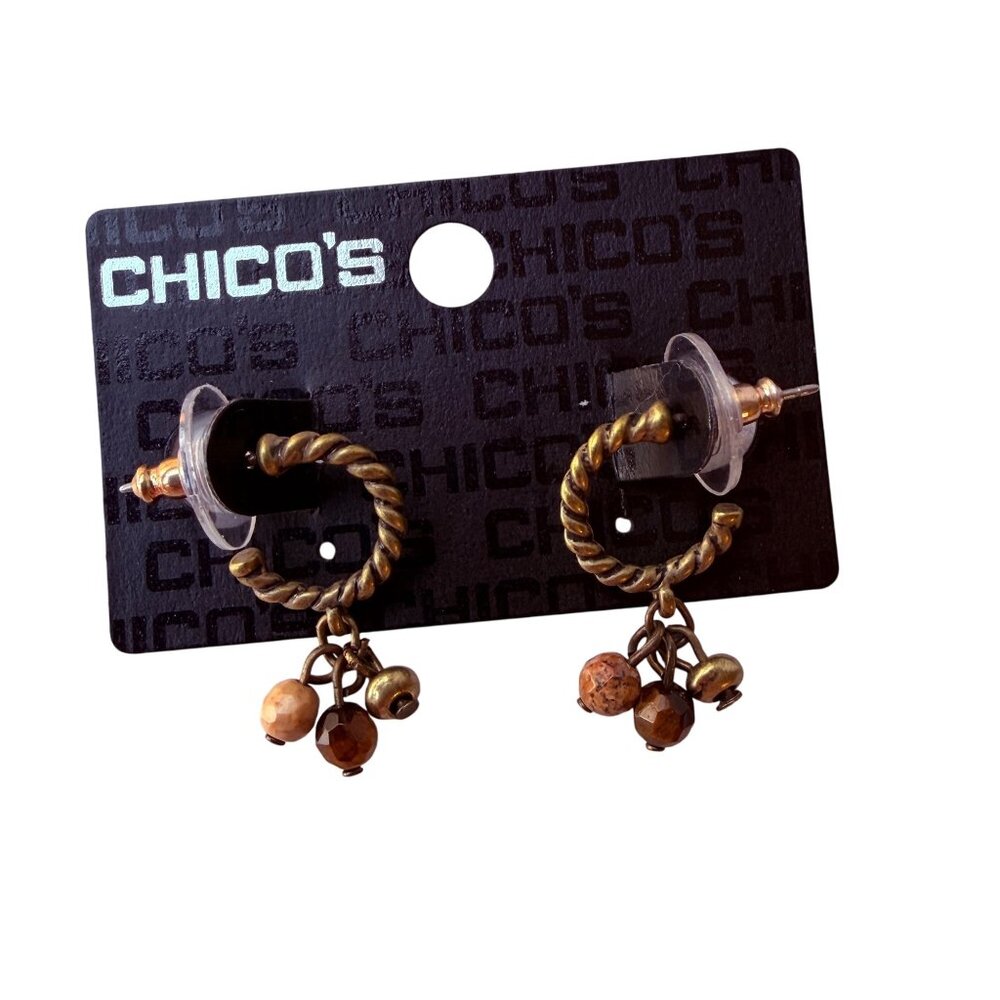 Vtg 1990s Chico’s Pearl Chain‎ Drop Earrings Sparkle Textured Metal Ball Accents